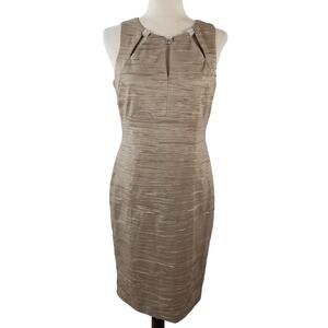 Eliza J Taupe Beige Jeweled Cutout Textured Lined Rear Zip BodyCon Dress Size 6